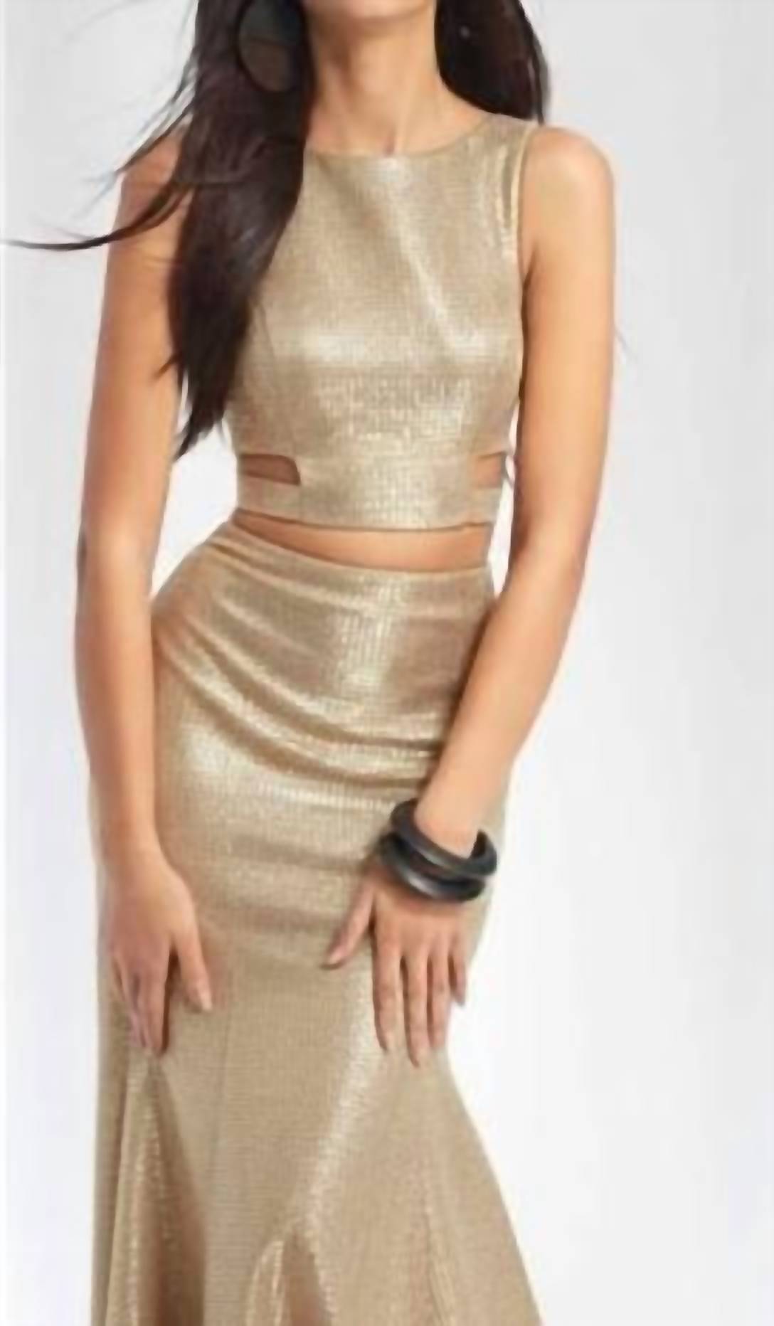 Two Piece Metalic Knit Maxi Dress