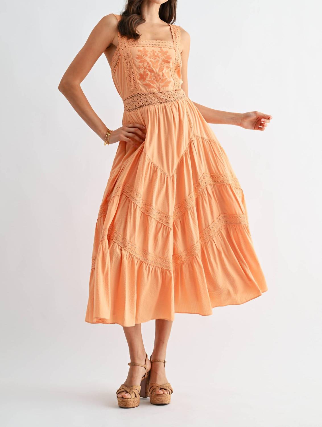 Embroidered Sundress Breezy Boho Midi Dress