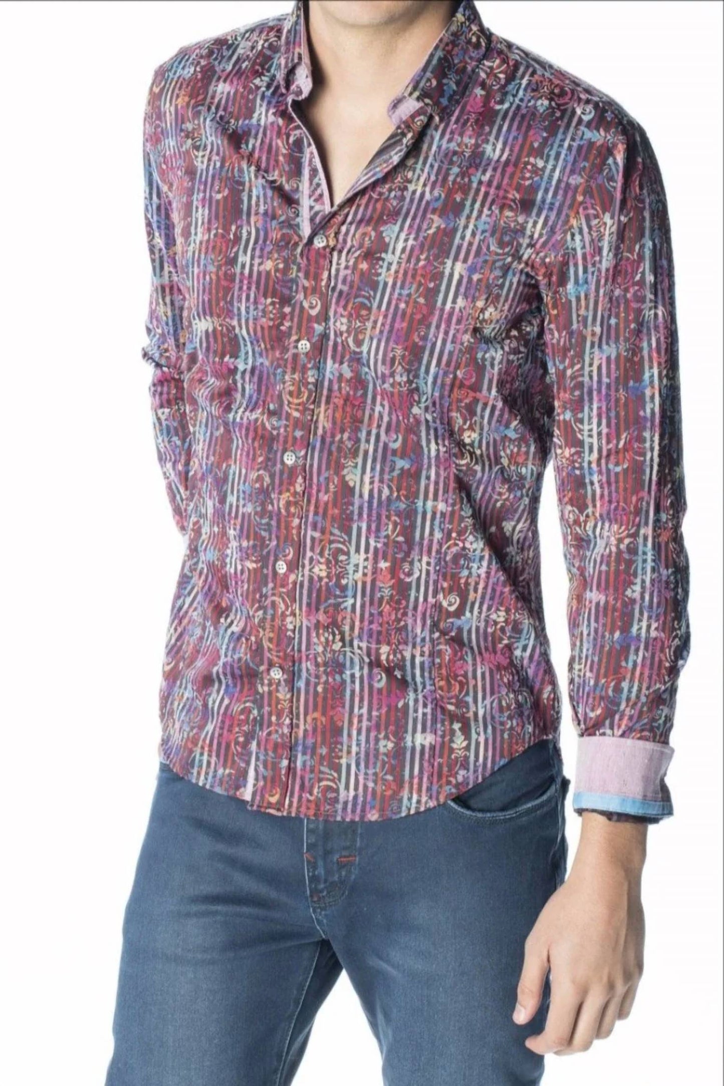 Flocking Button Down Shirt With Stripes