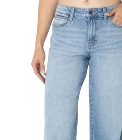 Women's Mid Rise Wide Leg Pebble Denim Jeans