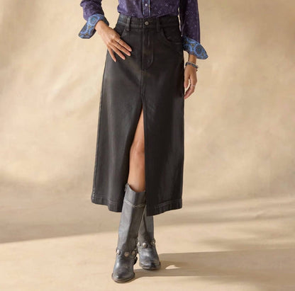 Stetten Coated Denim Midi Skirt
