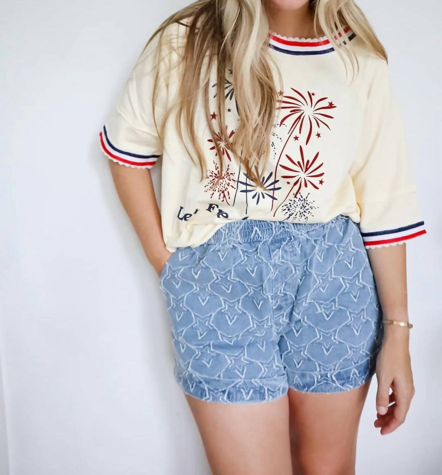 4th Of July Distressed Star Roll-up Shorts