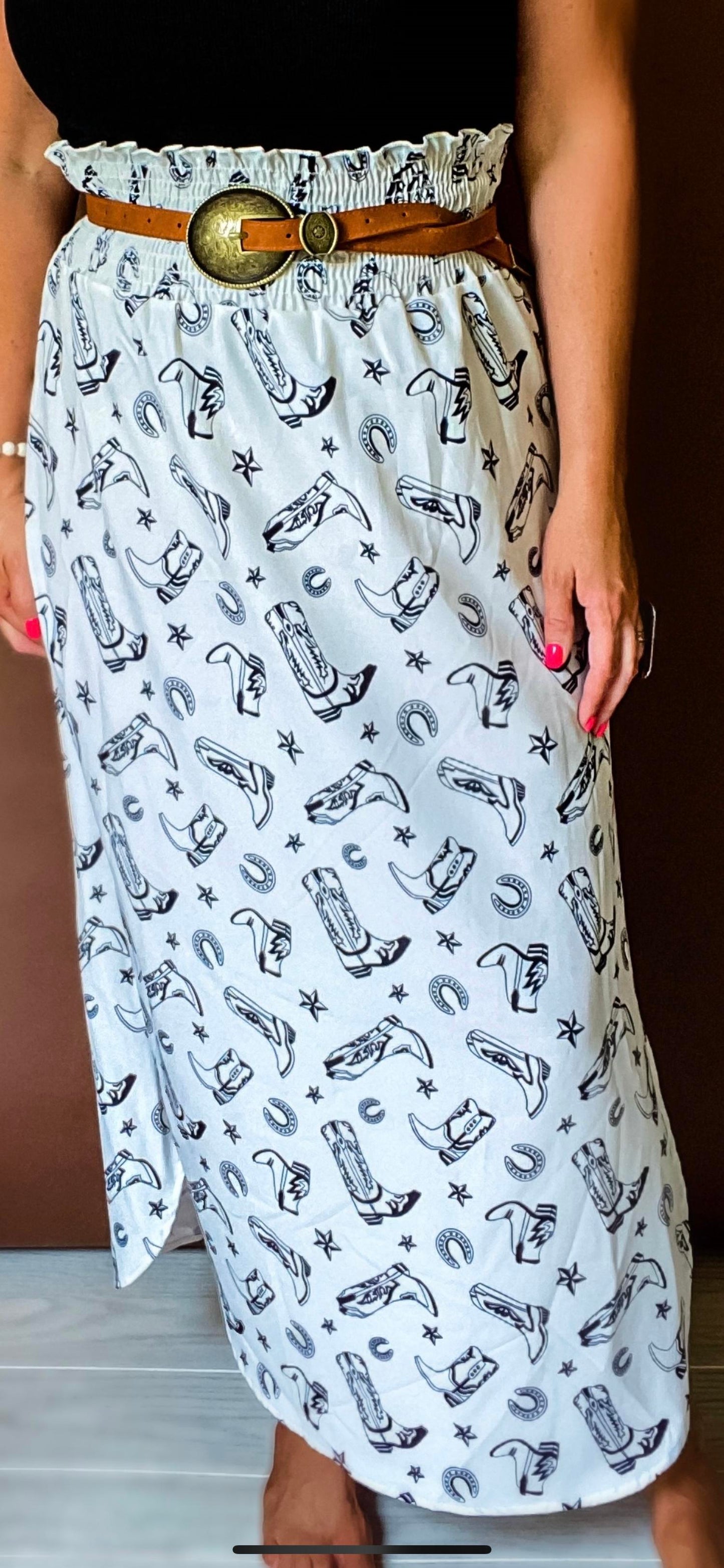 Lonestar Side Slits Smocked Waist Skirt
