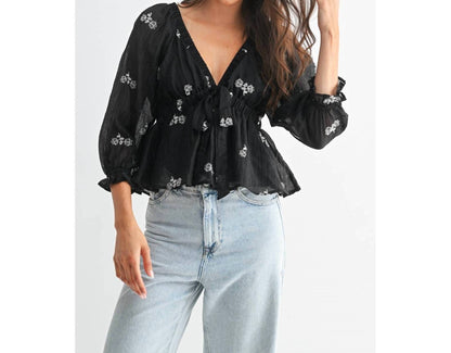 Raina Embroidered Tie Detail Blouse