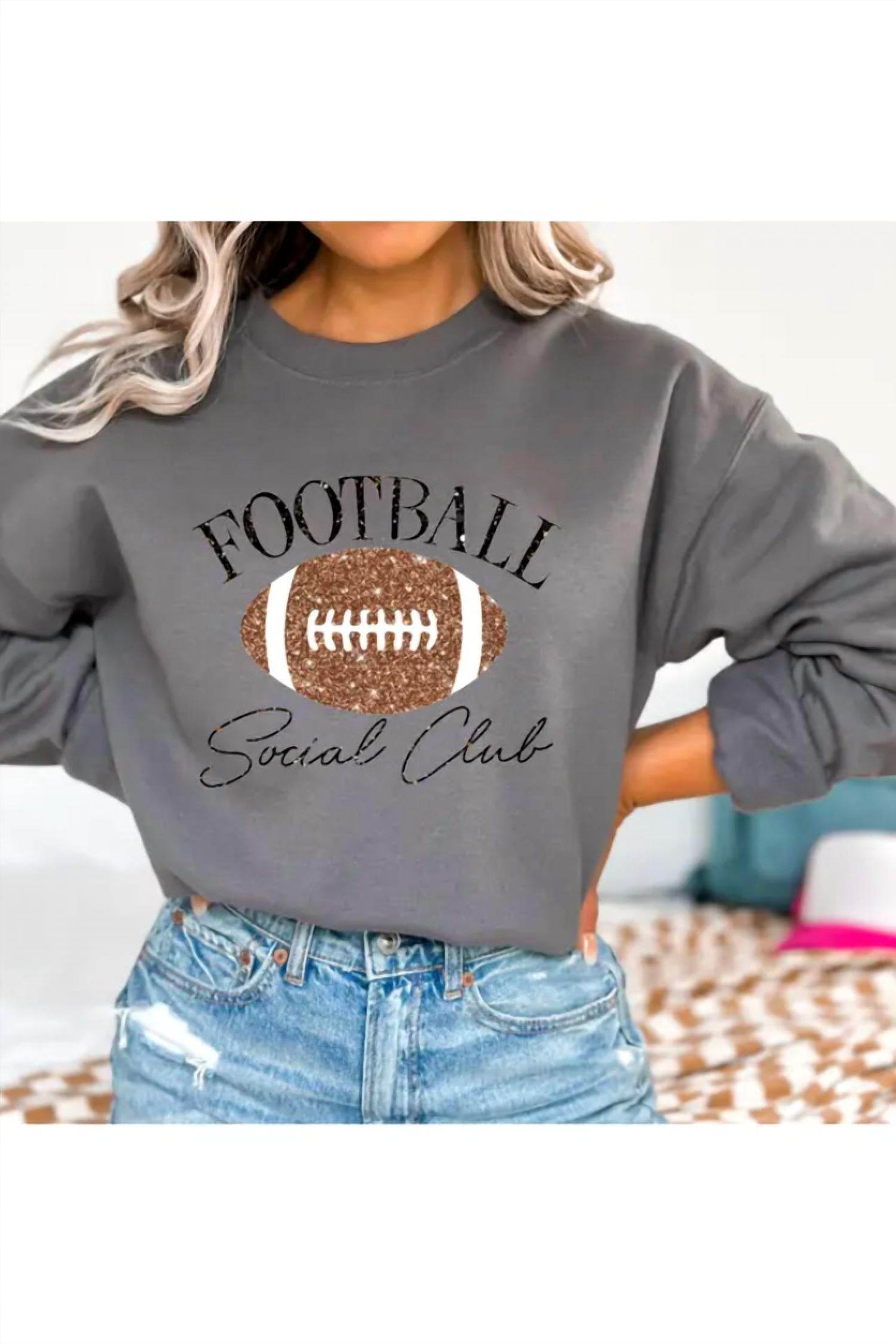 Gia Gifts Boutique - Sparkly Football Social Club Sweater - Rack Hunt -