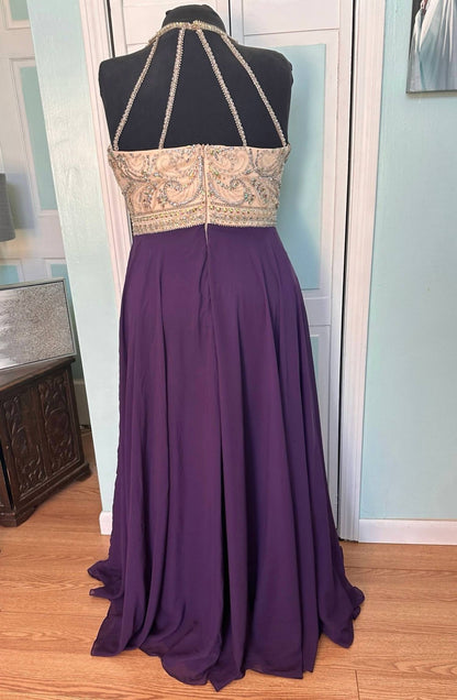 Jewel Ornate Illusion Halter Gown