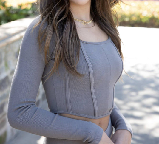 Girls' Ribbed Long Sleeve Corset Top