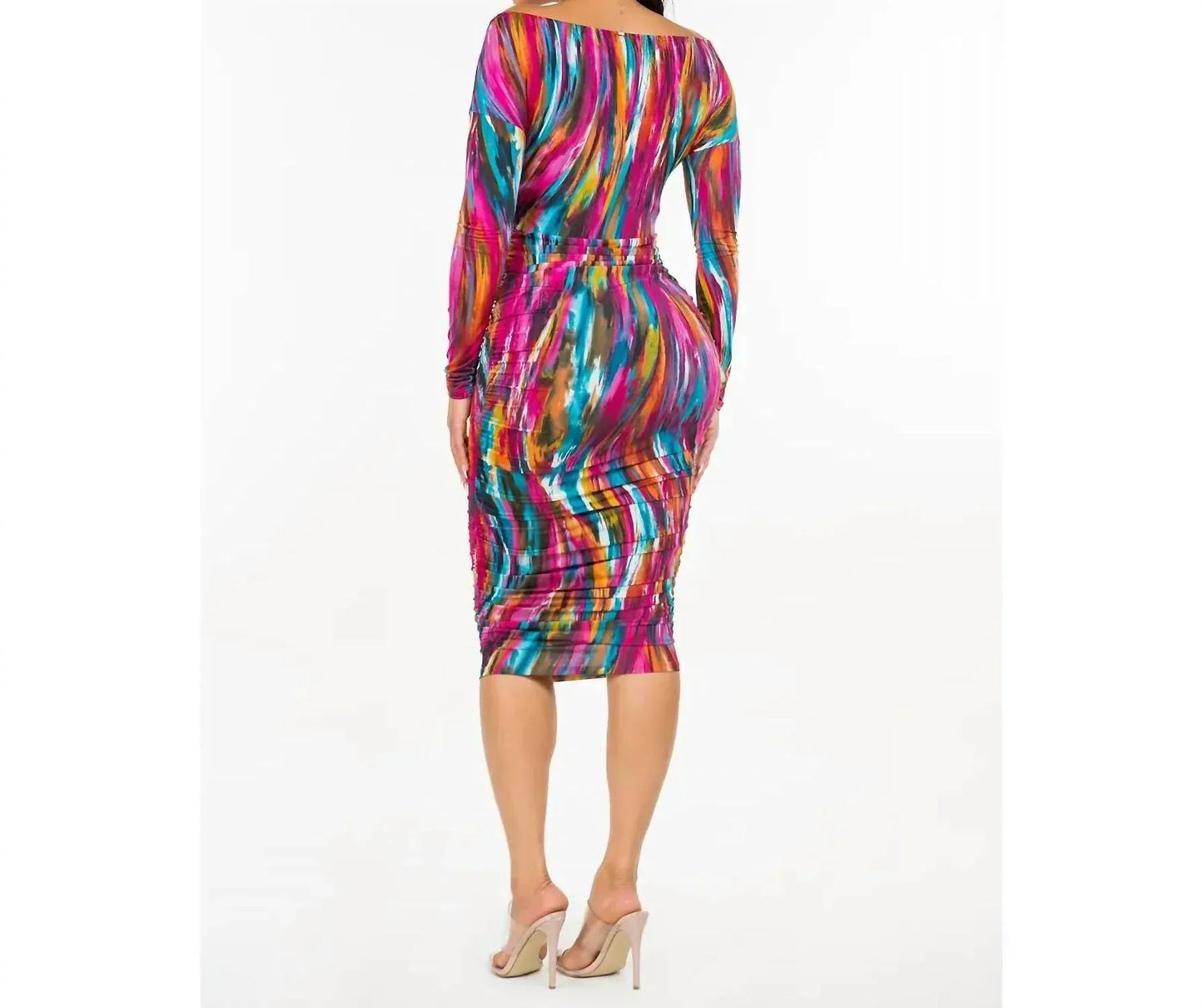 Let's go Uptown - Wrap Shirred Midi Dress - Rack Hunt