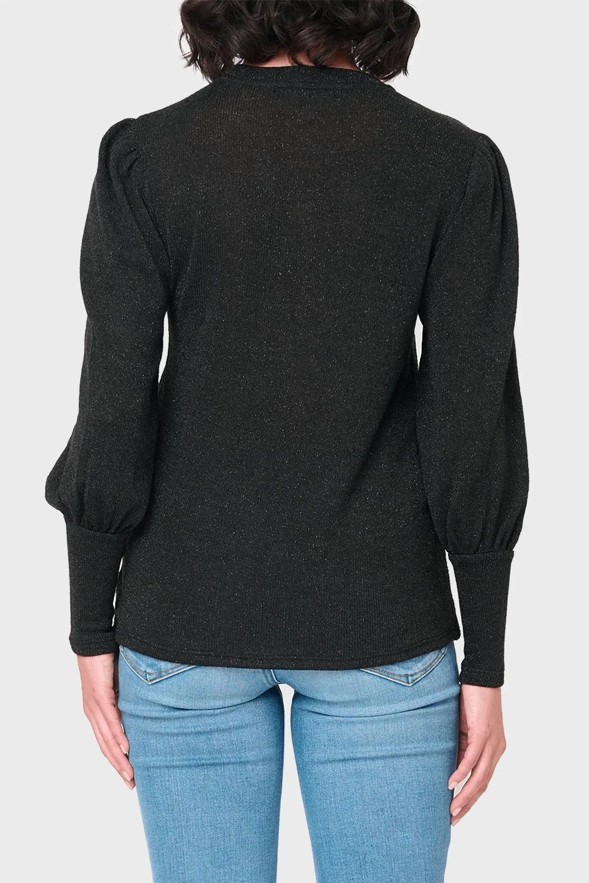Gibsonlook - Long Puff Sleeve Crew Neck Lurex Knit Top - Rack Hunt