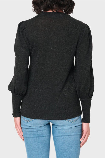Gibsonlook - Long Puff Sleeve Crew Neck Lurex Knit Top - Rack Hunt