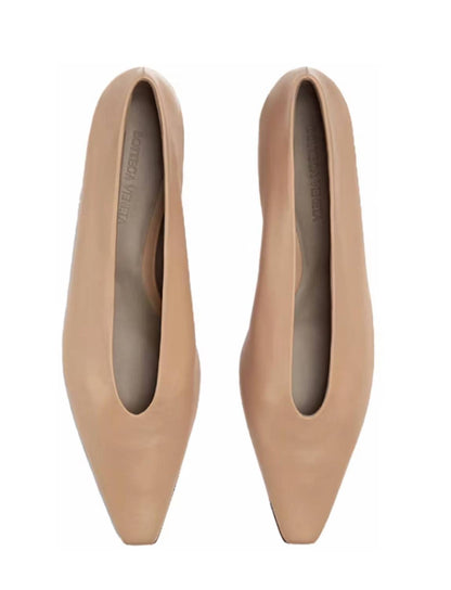 Women's Nappa Almond Leather Ballerina Flats