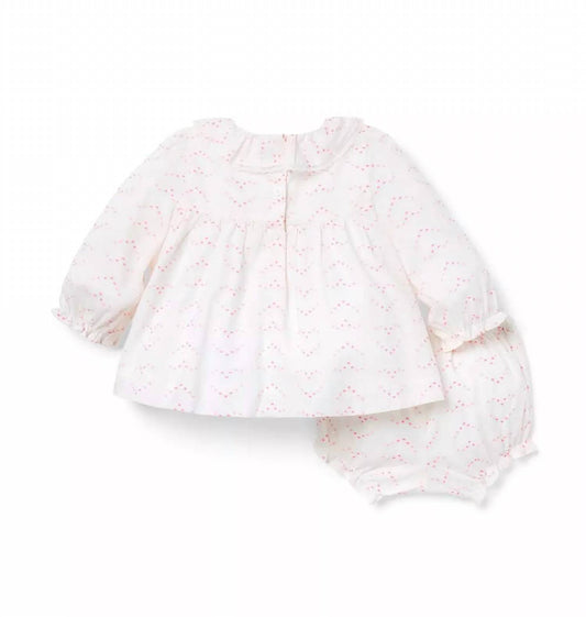 Janie and Jack Kid's Hearts Long Sleeve Ruffle Collar Set in Ivory - view 2