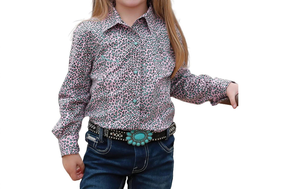 Youth Girl's Leopard Print Button Down Shirt