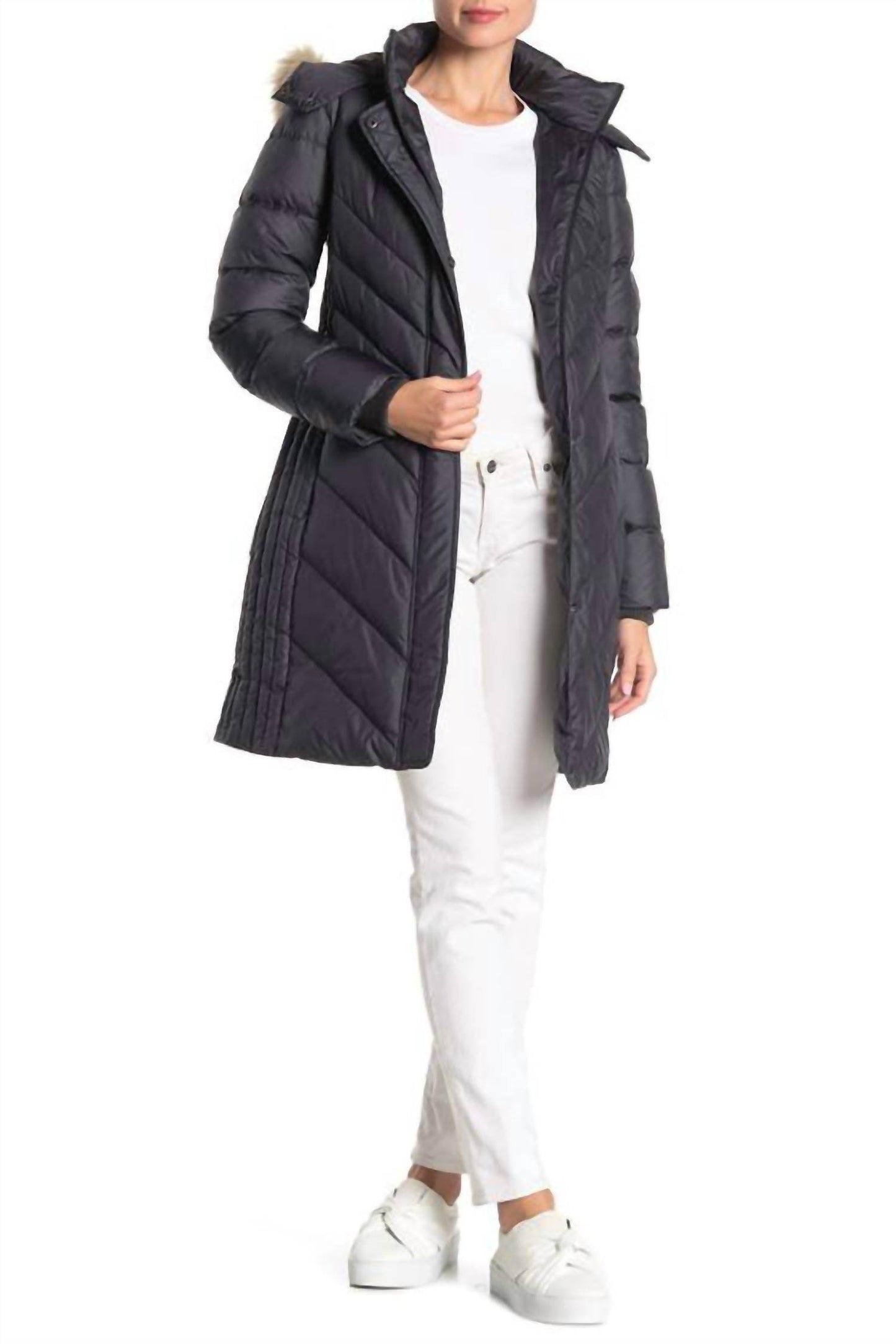 Larry Levine - Mid Length Faux Fur Hooded Puffer Jacket - Rack Hunt -