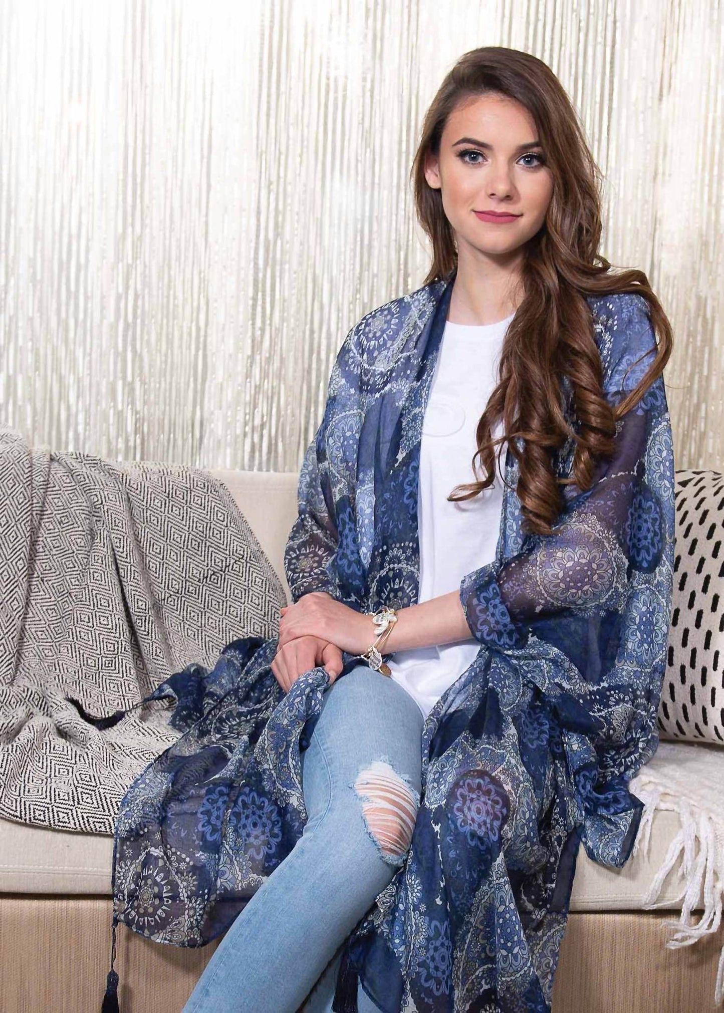 Amanda Blu - Printed Tasseled Ruana Wrap Kimono Floral - Rack Hunt -