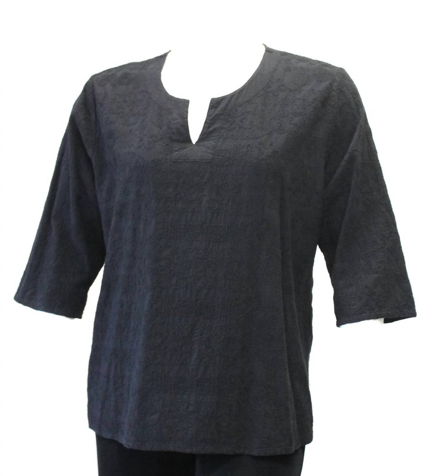 Women's Embroidered Split Neck Cotton Top