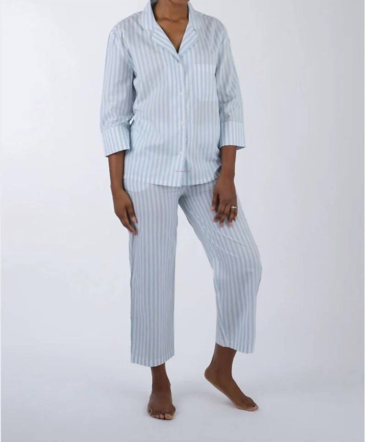 Button-front Top And Capri Pants Pajama - Plus