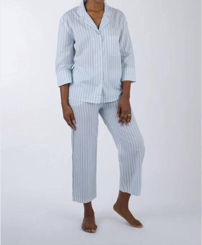 Button-front Top And Capri Pants Pajama - Plus