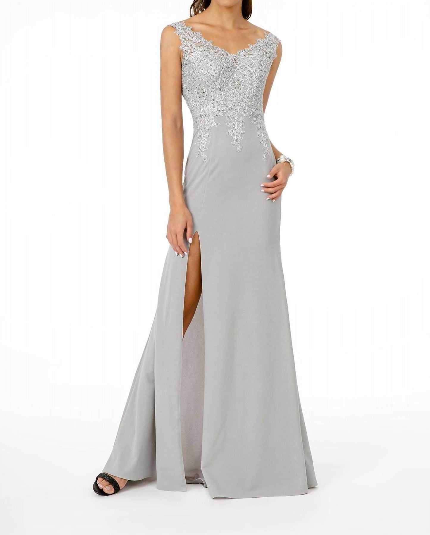 GLS Collective - Embroidered Bodice V-neck Jersey Long Dress - Rack Hunt