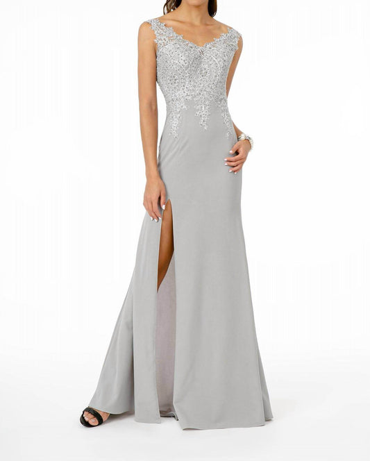 GLS Collective - Embroidered Bodice V-neck Jersey Long Dress - Rack Hunt