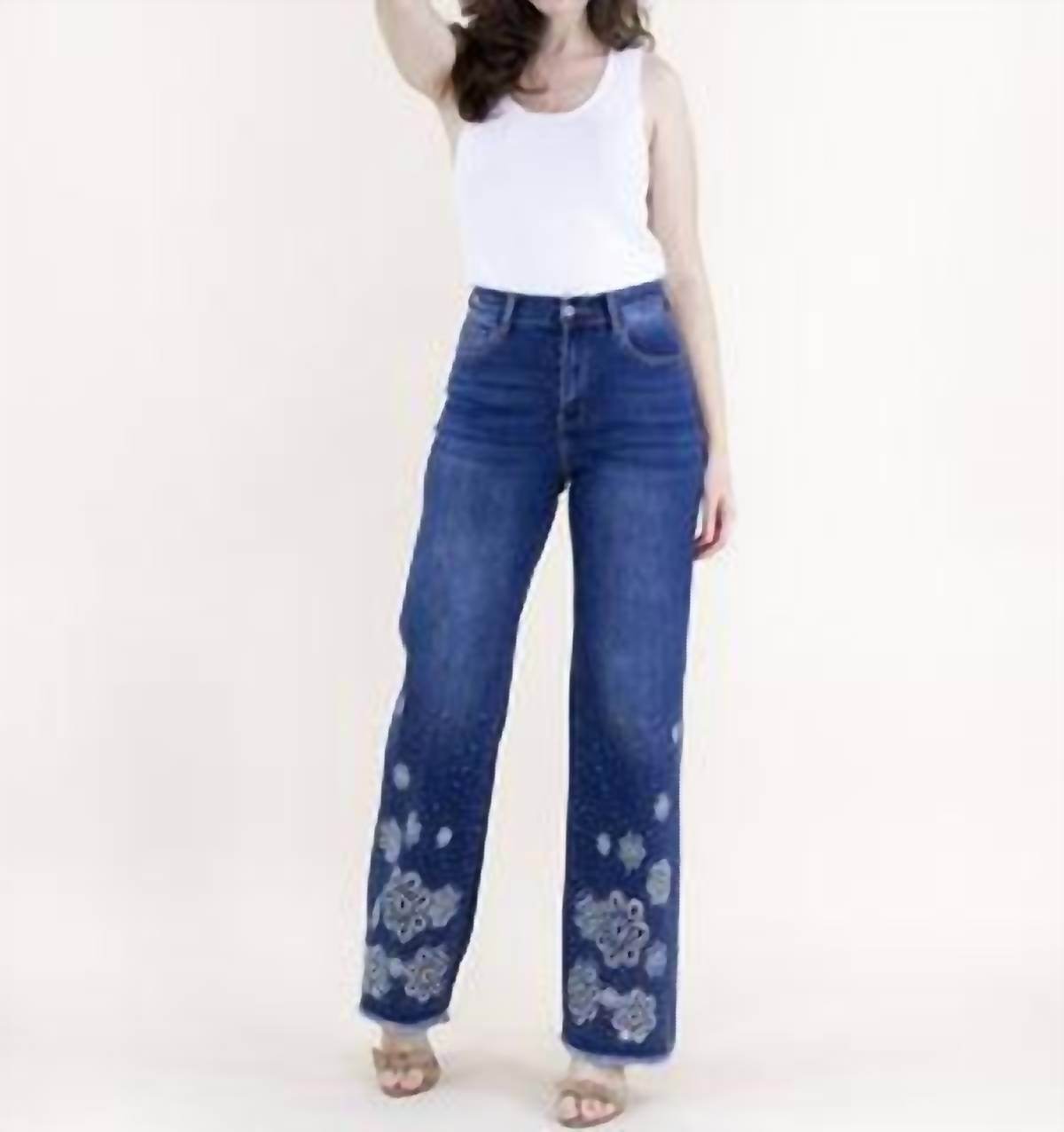 Original USA - Eyelet Embroidered High Rise Wide Leg Jeans Plus - Rack Hunt -