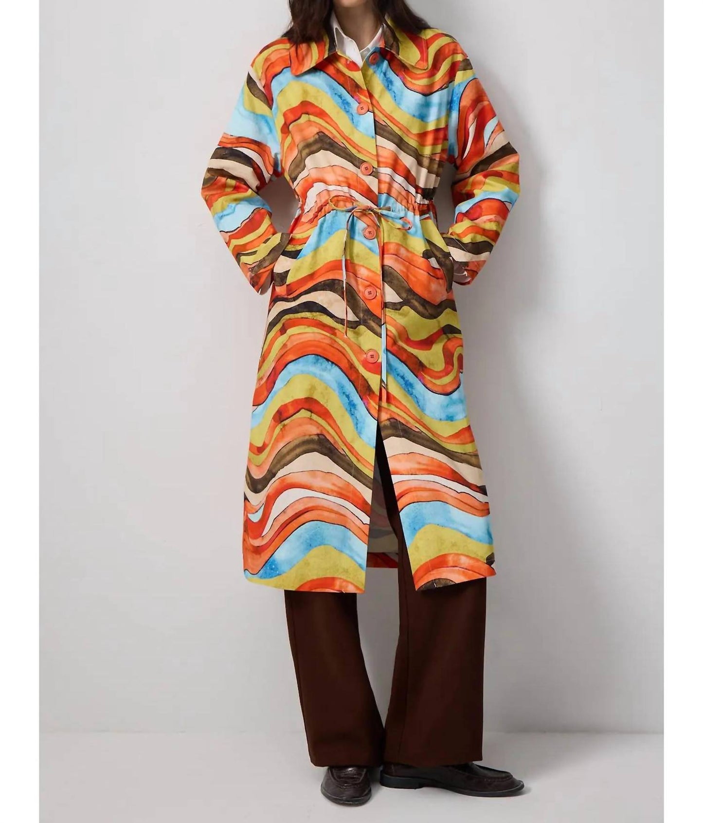 Gathered Waist Trench Coat