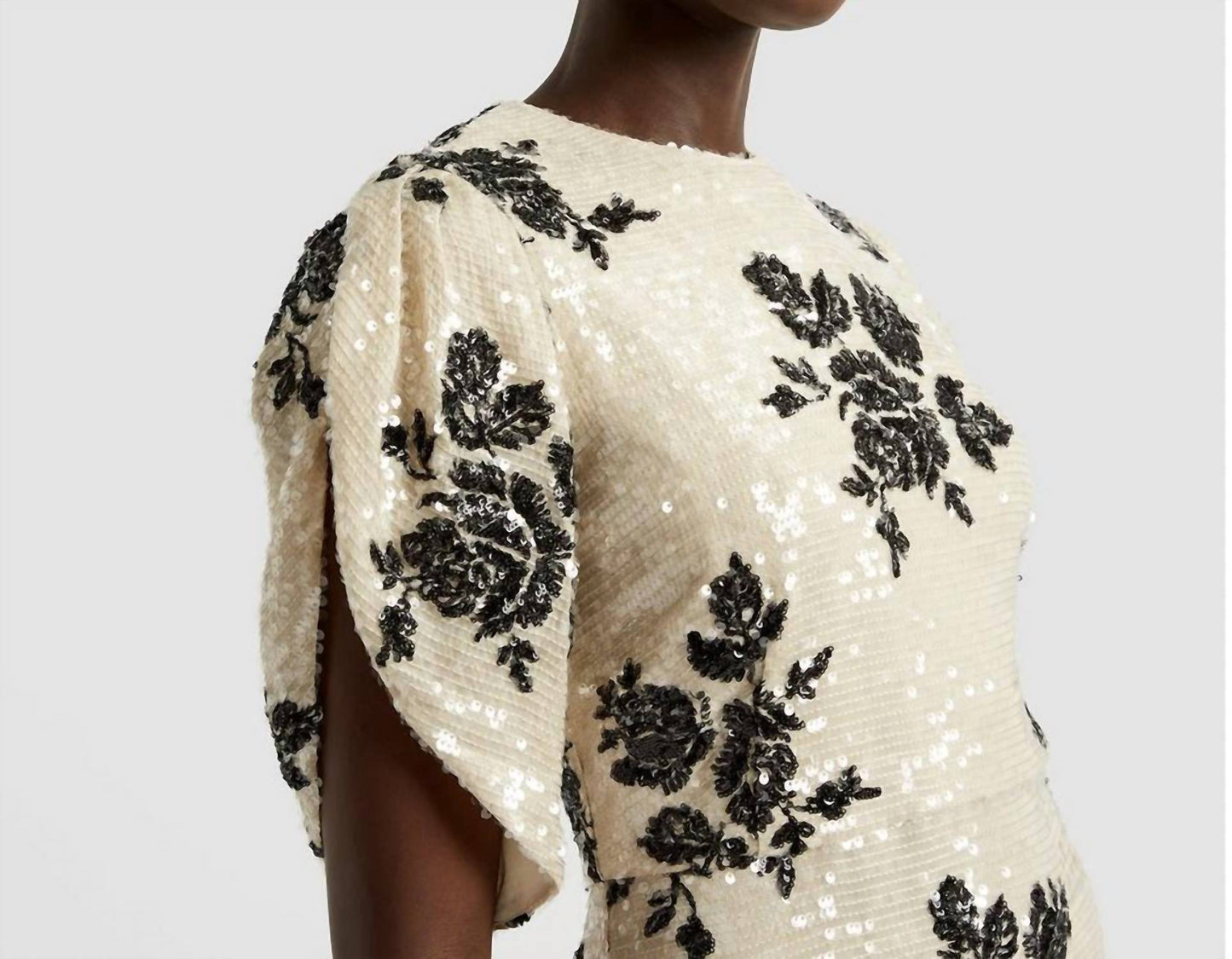 Short Sleeve Floral Sequined Pencil Dress