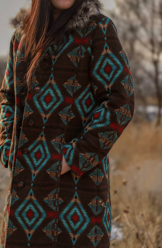 Long Aztec Jacket With Removable Fur Collar