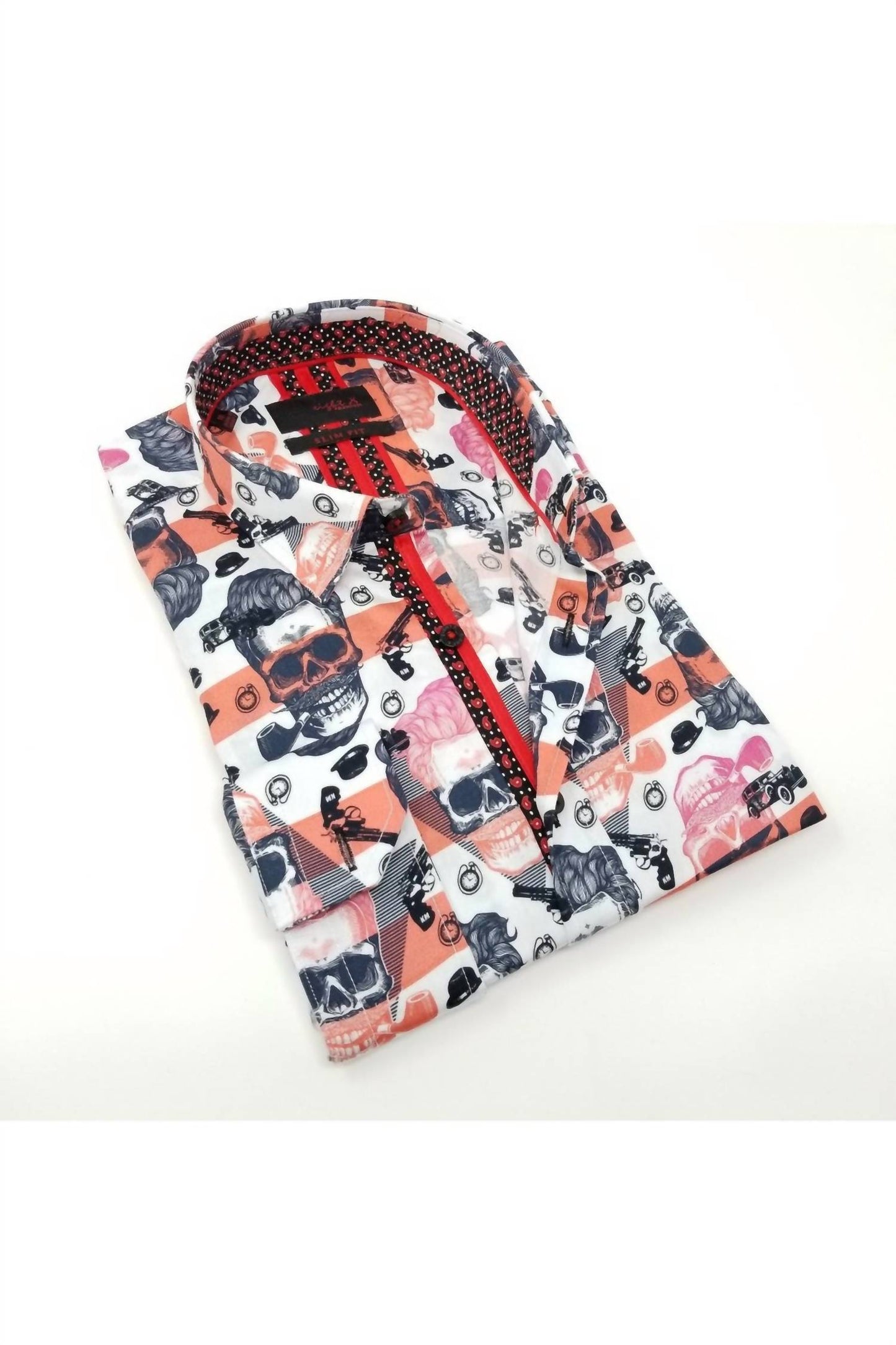 Skull Design Print Button Down Shirt With Trim