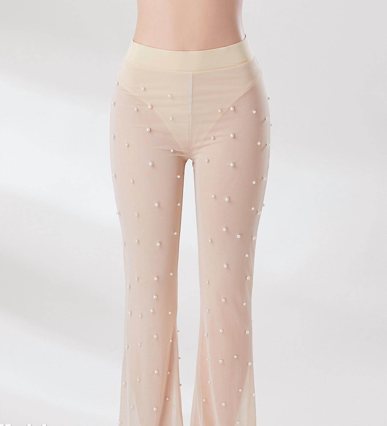 MB Fashion Wholesale - Sophie Wide-leg Pearl Beaded Sheer Pants - Rack Hunt