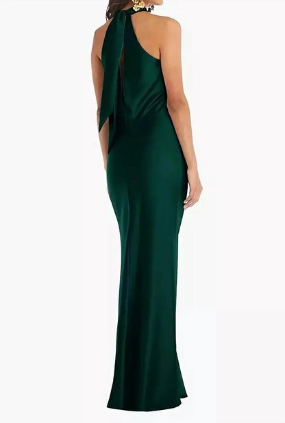 Lovely - Twist Halter Lux Charmeuse Maxi Dress - Rack Hunt