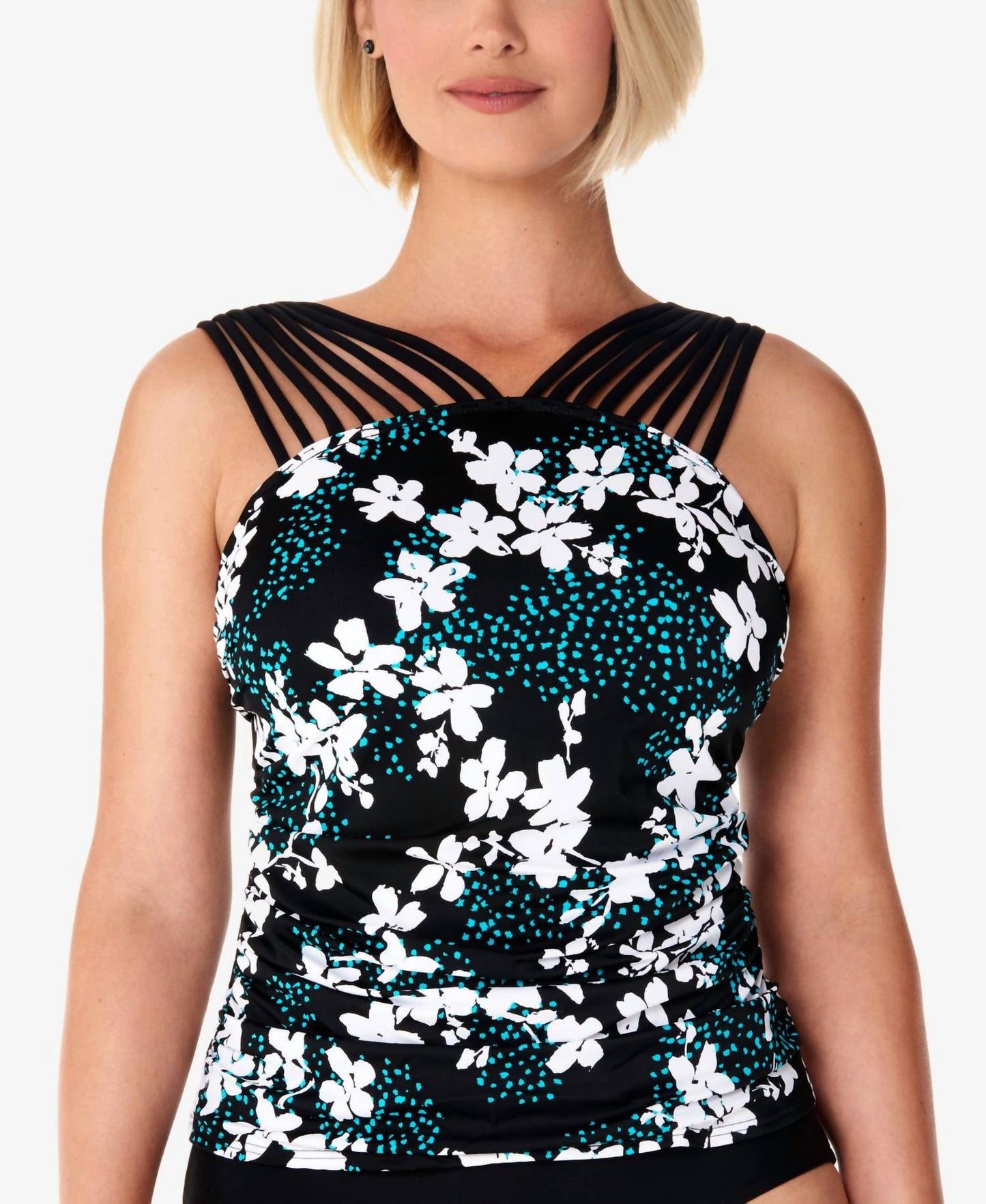 Printed Strappy Underwire Tankini Top