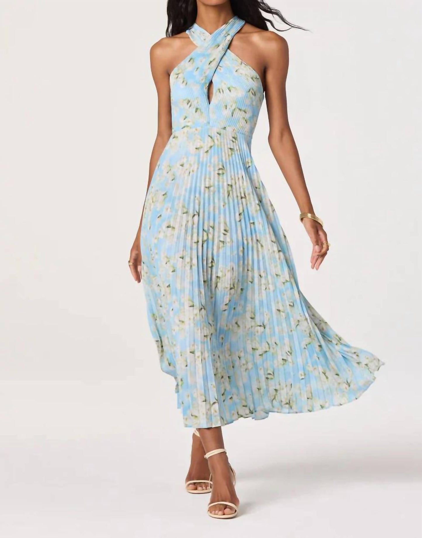 Samantha Plissé Halter Midi Dress