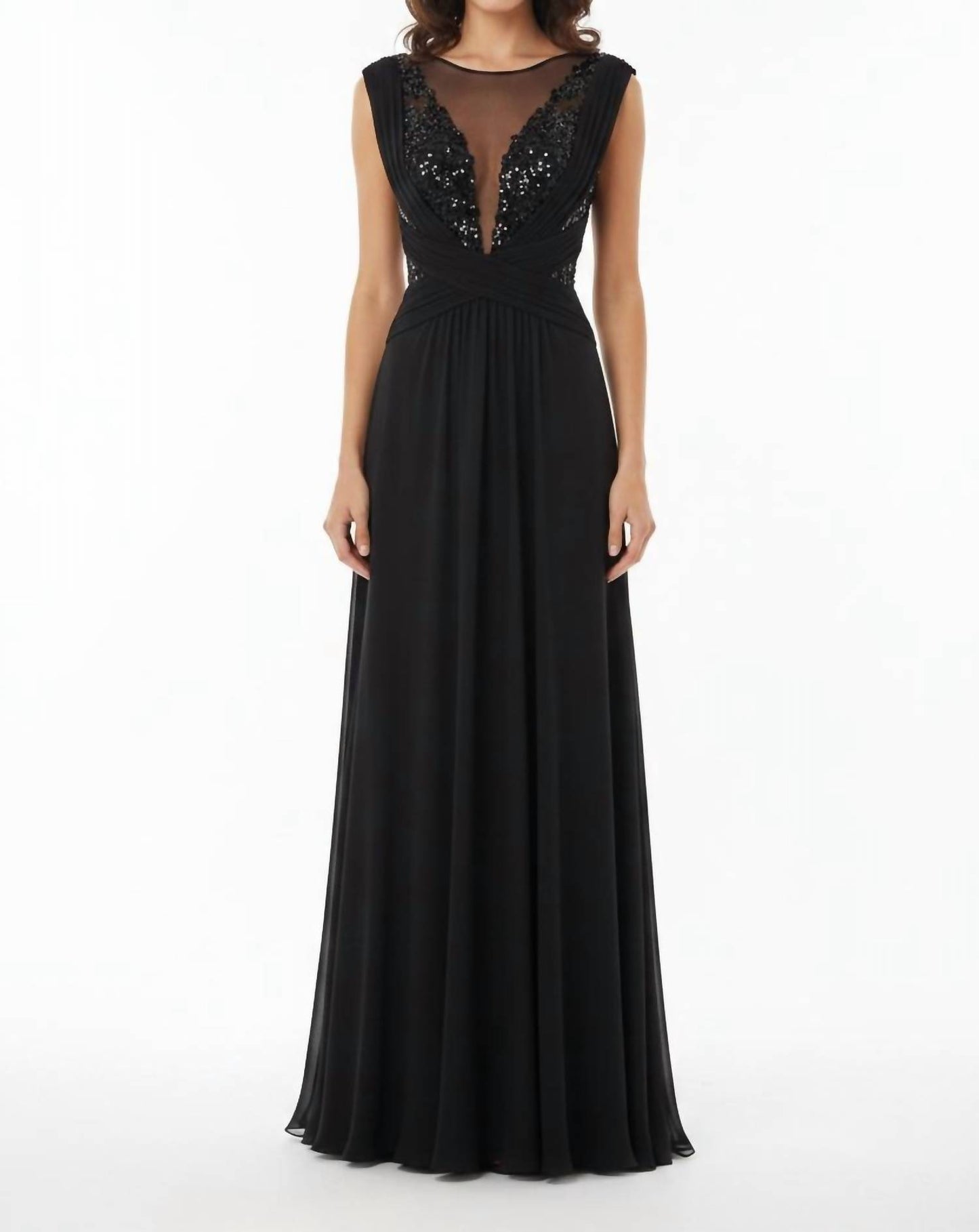 Sheer Illusion V-neckline Evening Dress
