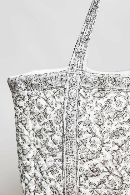 Women's Hand Block-printed Quilted Floral Tote Bag