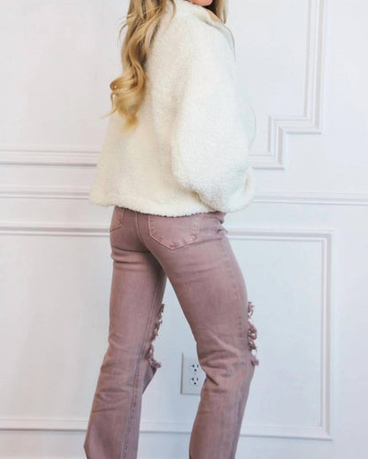 Riva Distressed High Rise Straight Leg Jeans