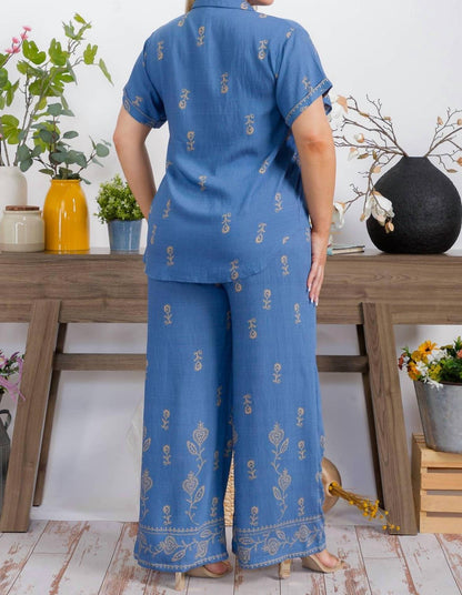 Women Graphic Print Top And Pants Set - Plus Size