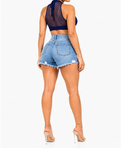 Just Let Go Sleeveless Stretch Mesh Front Self Tie Crop Top