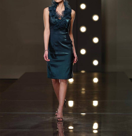 Ruffled Neckline Sheath Dress