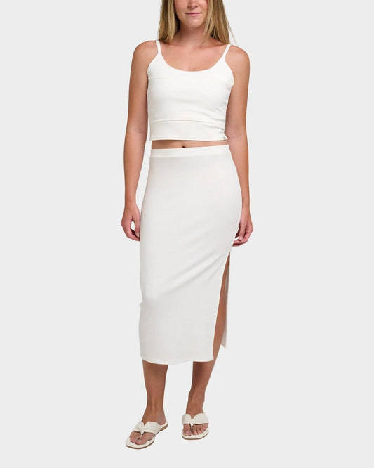 Quicksilver Women's Cora Bay Solid Ribbed Midi Skirt in White