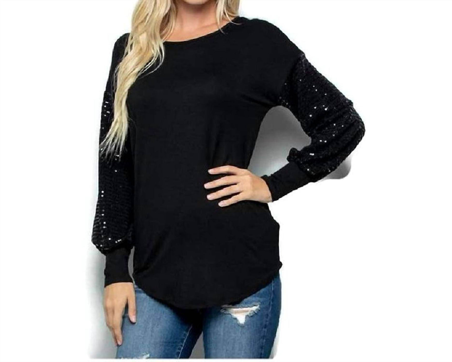 Acting Pro - CONTRAST SEQUIN LONG SLEEVE TOP - Rack Hunt -