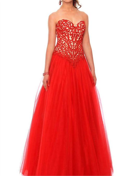 Precious Formals - Embroidered Lace And Illusion Prom Dress - Rack Hunt