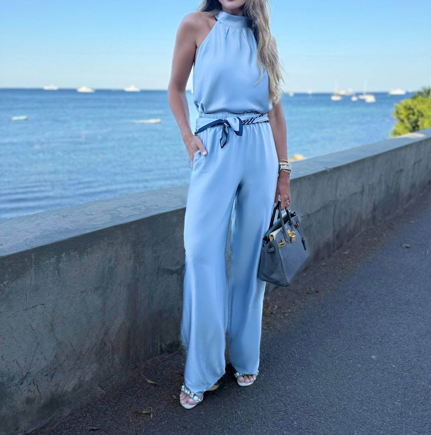 Raizz - Gisele Satin Top And Pants Set With Scarf - Rack Hunt -