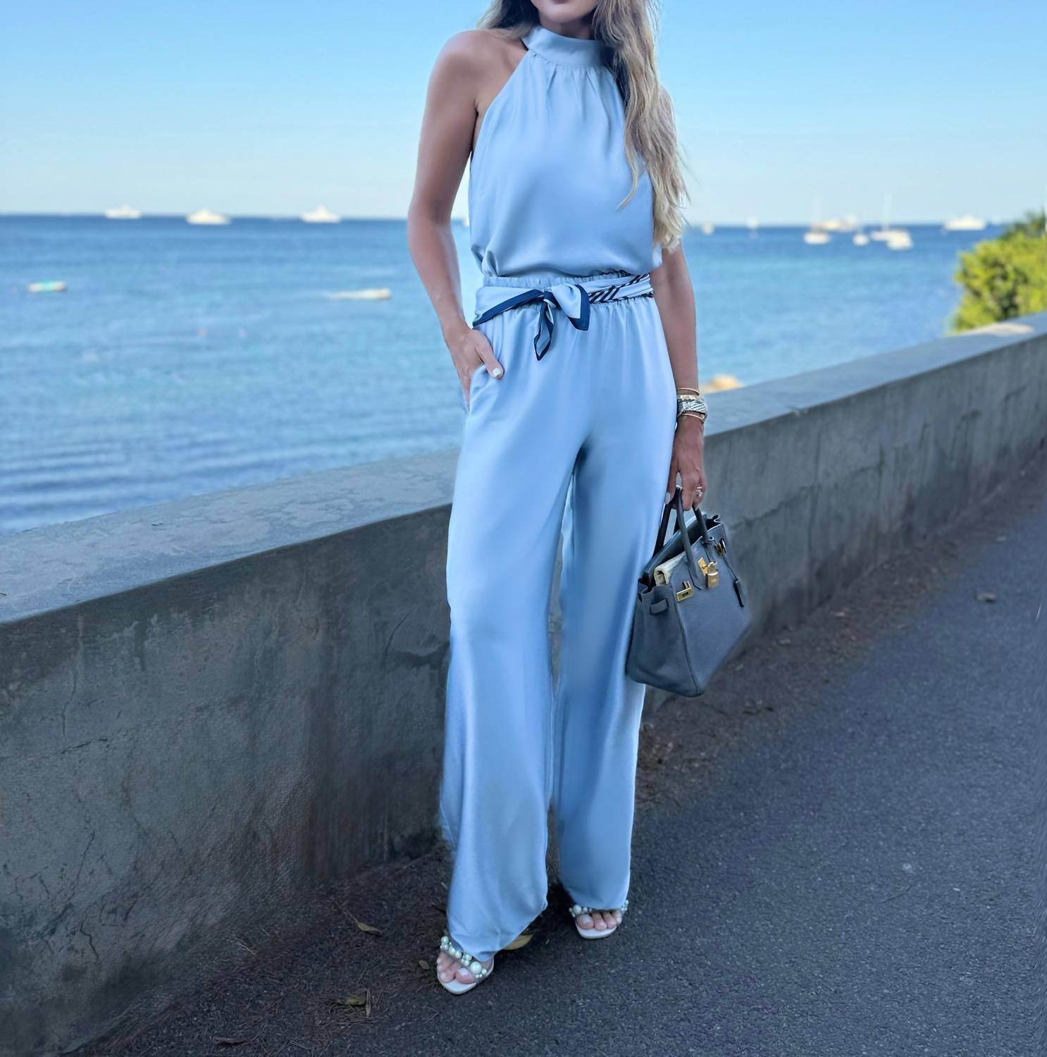 Raizz - Gisele Satin Top And Pants Set With Scarf - Rack Hunt -