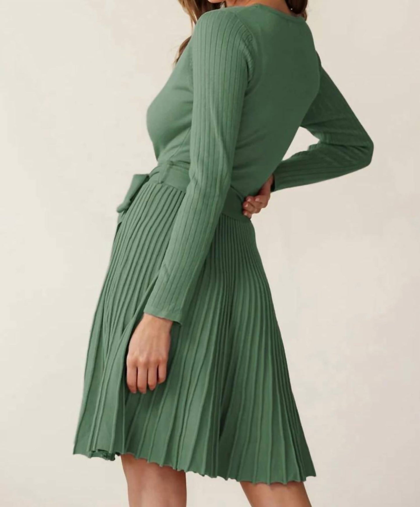 Rowan Pleated Sweater Wrap Dress