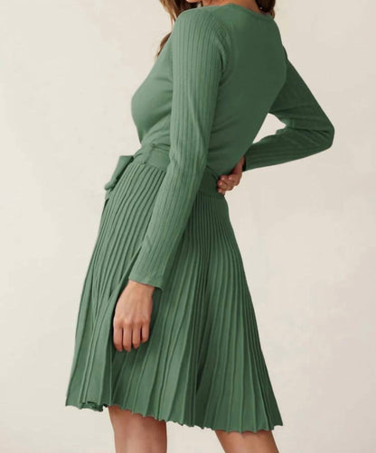 Rowan Pleated Sweater Wrap Dress