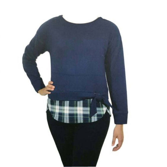 Women's Long Sleeve Tie Front 2 Fer Sweatshirt