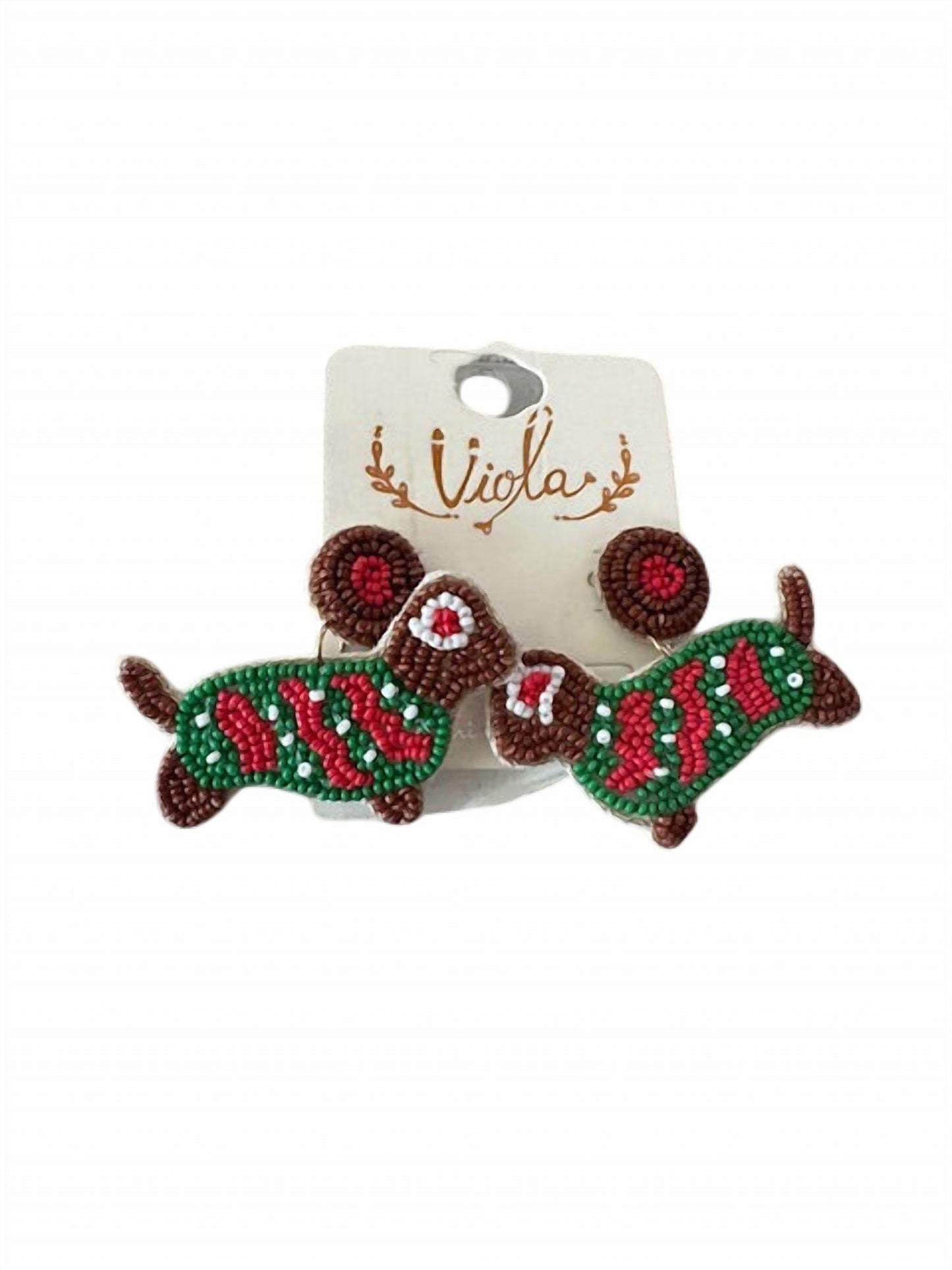 Viola - Women's Holiday Beaded Dog Earring - Rack Hunt -