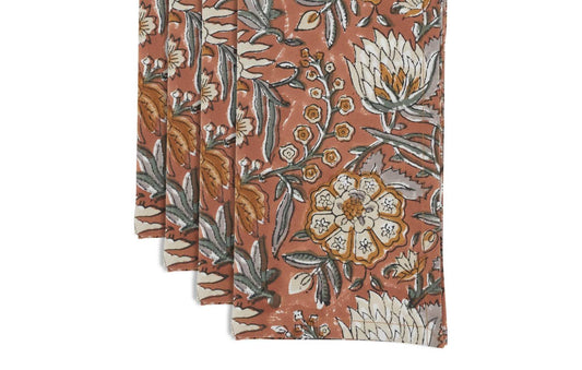 Botanical Pattern Cotton Napkins - Set Of 4