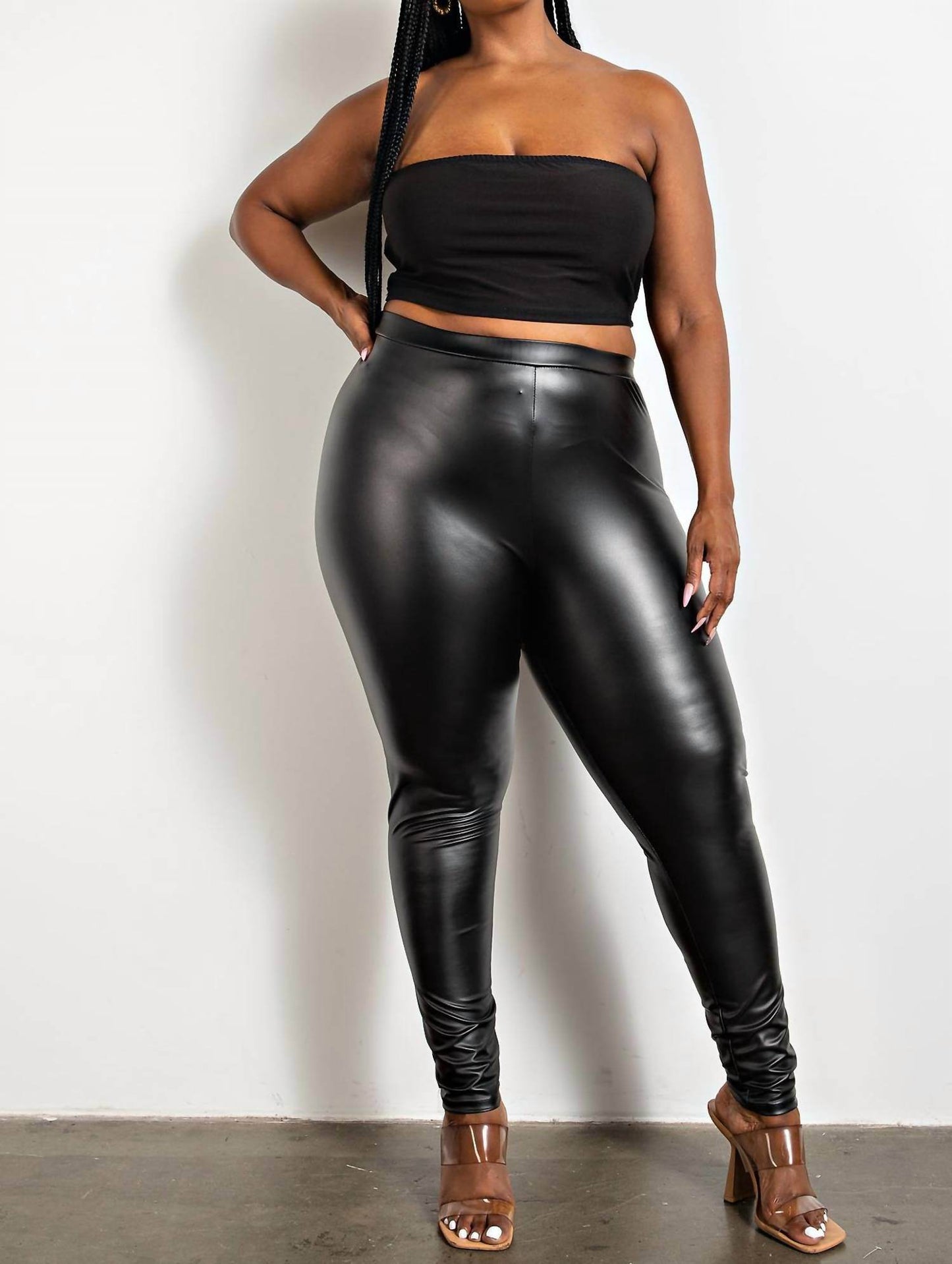 The Curve LA - Plus Size Faux Leather High Rise Leggings - Rack Hunt -